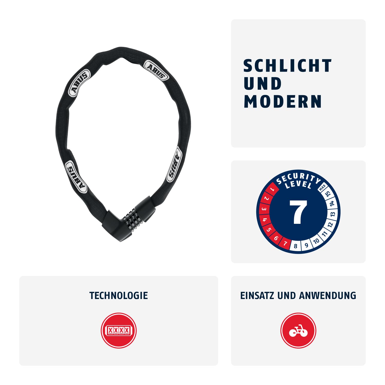 ABUS Kettenschloss Tresor 1385 – Zahlenschloss aus gehärtetem Stahl – 7 mm starke Vierkantkette – ABUS-Sicherheitslevel 7 – 85 cm – Schwarz
