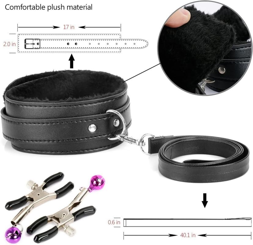 Sex Bondaged 10 Pezzi Regolabile in Pelle Nera Combinazione Kit con Manette in Pelle Regolabile E Sex Piuma Bastone - D25