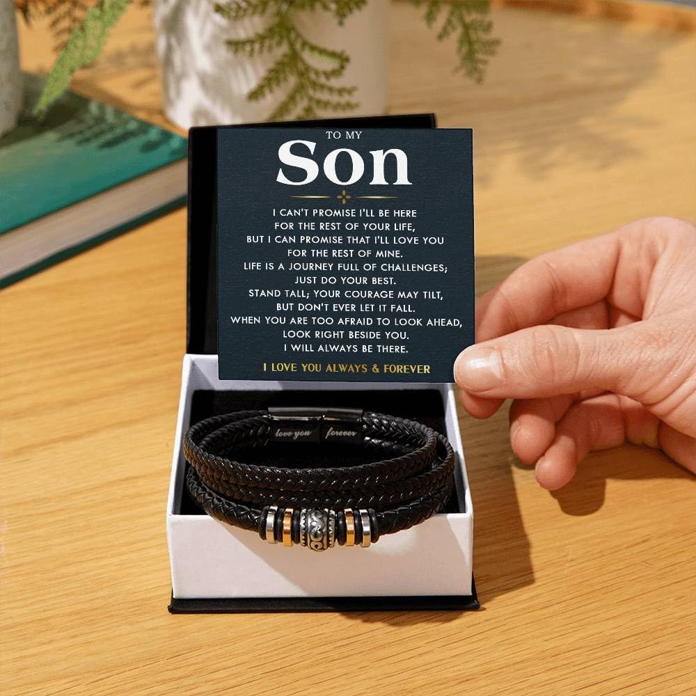 To My Son Bracelet for Son from Mom ad Dad, Leather Bracelet For Son From Dad, Son Gifts from Mom, Graduation Gift For Son, Men Bracelet, Son Birthday With Message Card and Gift Box - Image 3