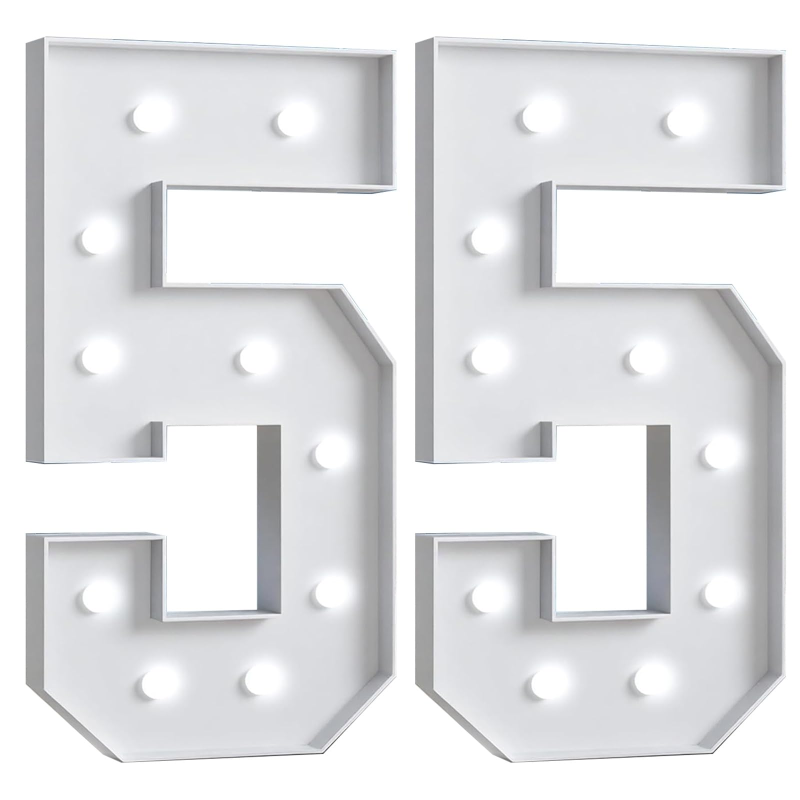 28inch Giant LED Light Up Numbers, Mosaic Marquee Light Up Sign, LED Number Lamps for Valentine's Day Birthday Christmas New Year(Age 55)