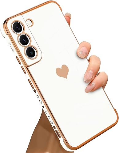 Bonoma Funda compatible con Samsung Galaxy S21 Plus con diseño de corazón chapado en galvanoplastia de lujo, elegante funda protectora de TPU suave