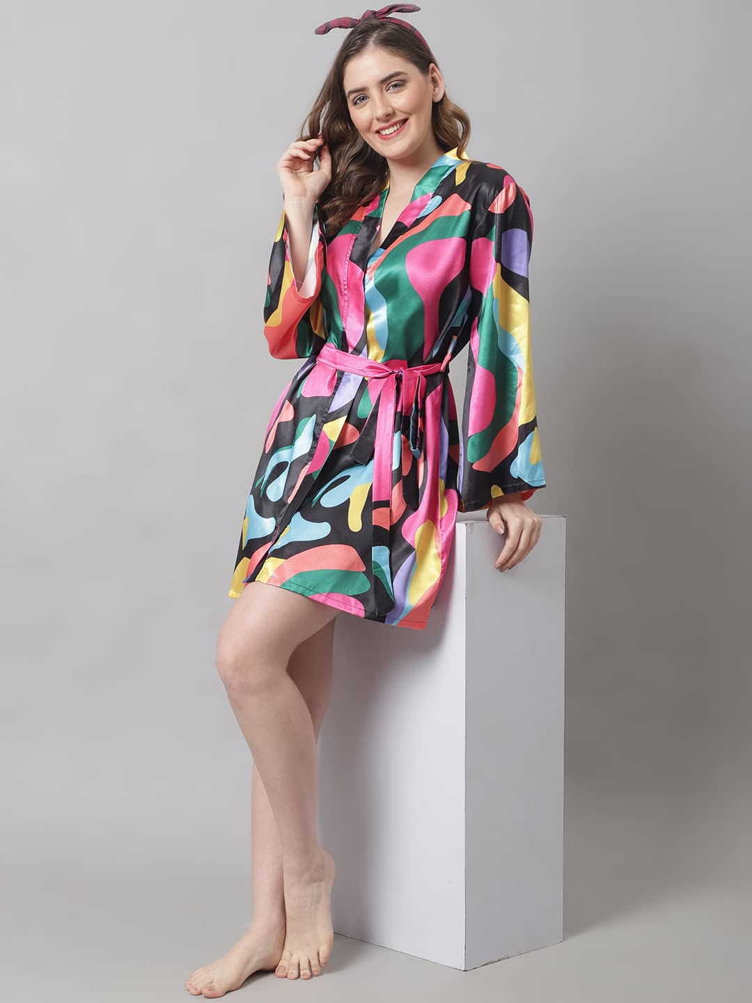 Claura Women Multi Satin Robe for Women/Robe (Small, Multi) Multicolour 3