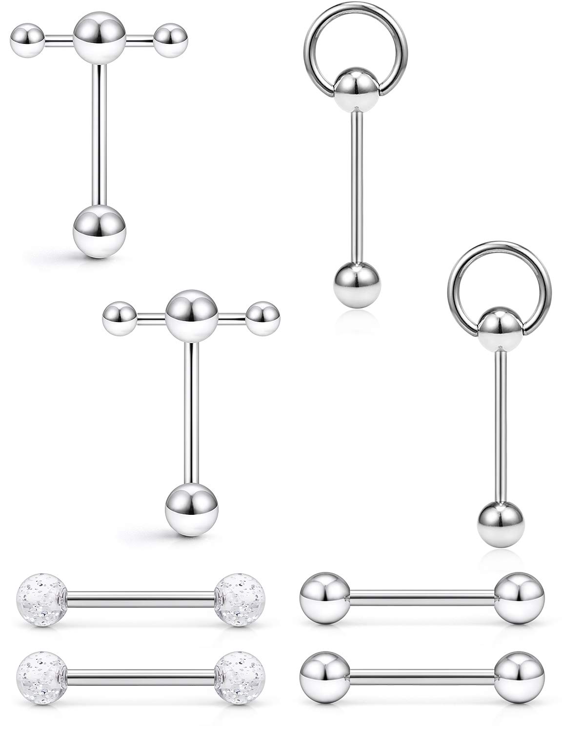 Prjndjw 14G Tongue Rings Door Knocker Tongue Ring 316L Surgical Steel Double Barbell with Slave Ring For Women Men Body Piercing Jewelry 16MM