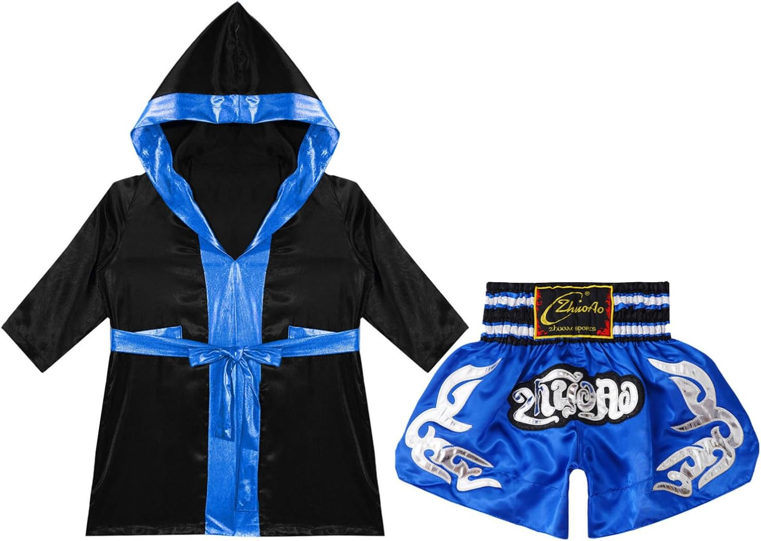 [inhzoy] キッズ ボーイズ ボクシング コスチューム 長袖 ボクシング ローブ ベルト付き ムエタイ ショーツ セット Mm