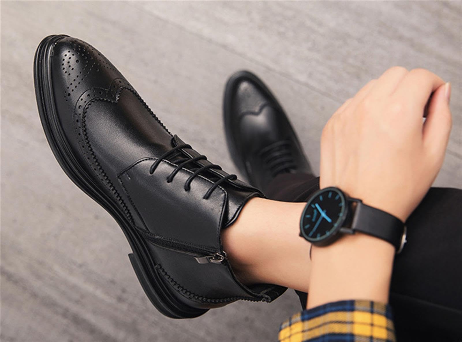 Stivaletti Uomo Pelle PU Brogue Scarpe Eleganti Casual Lavoro | Stivali Uomo Pelle PU Stringati Brogue Eleganti Antiscivolo Suola Gomma Cerimonia Ufficio Affari Tempo Libero