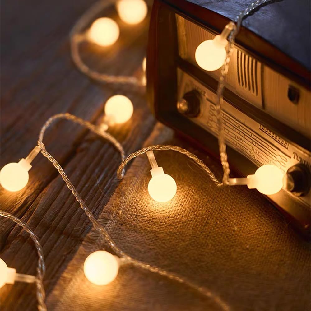 Mucher Warm White Fairy Lights Globe Battery Operated 6M 40Led Ball String Light 2 Lighting Modes For Indoor Lighting, Bedroom, Christmas, Wedding, Party, Halloween, Valentine, Camping