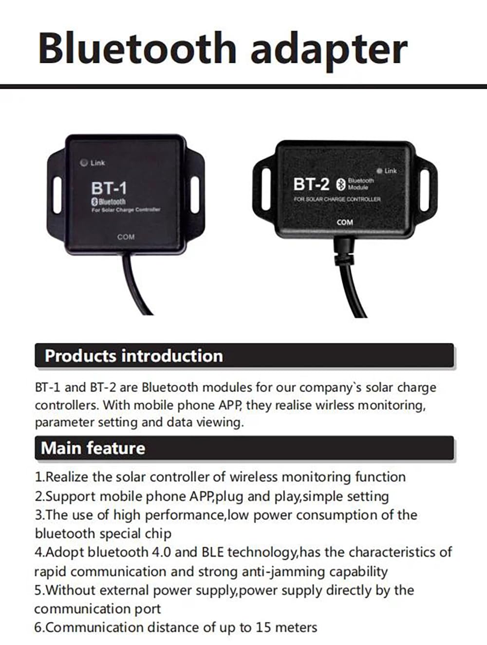 SRNE BT-2 Bluetooth Adapter Extend Communication Module Adapter for Solar Charger Controller SRNE MC Series