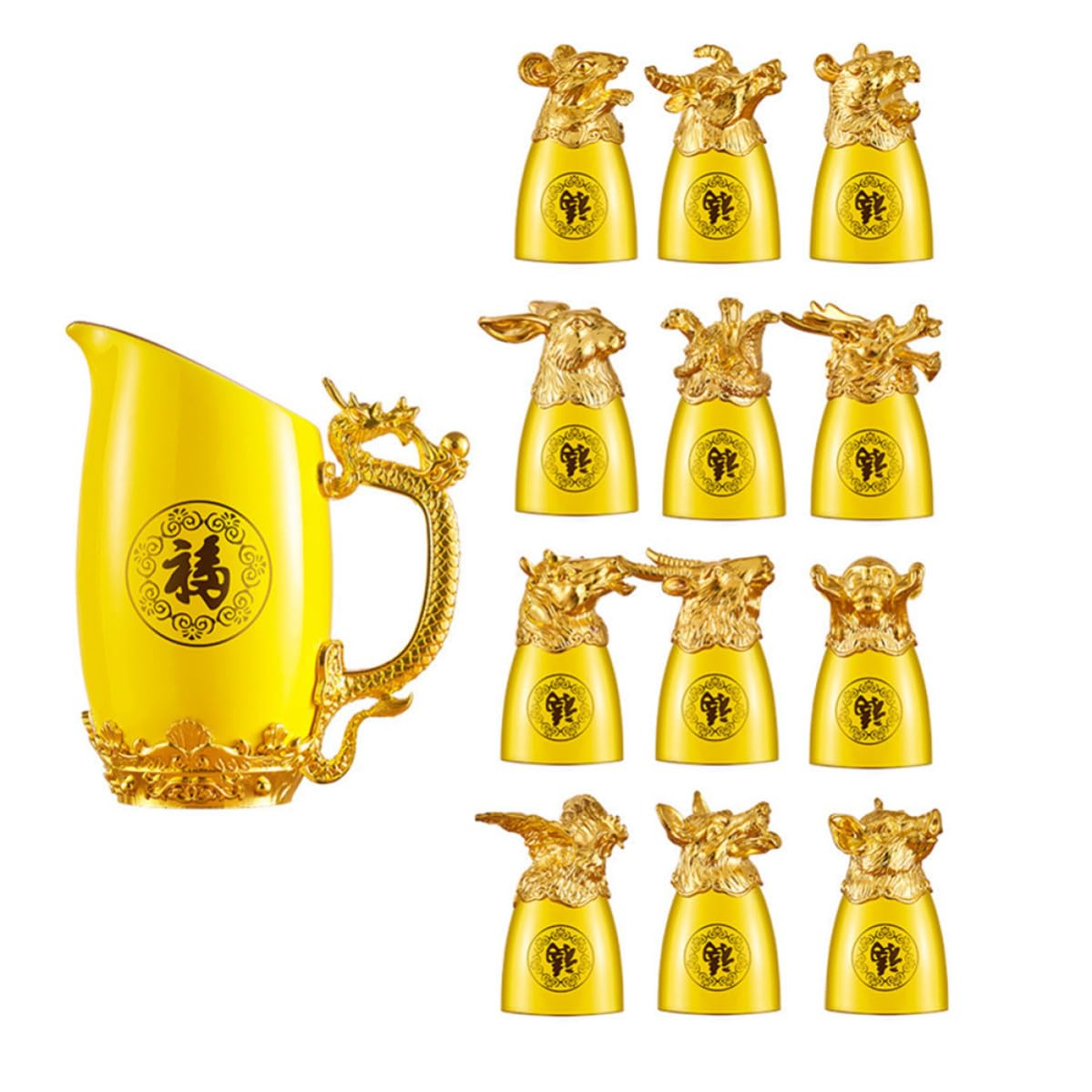 DECHOUS Set di Bicchieri da Vino Bianco in Porcellana Decanter, Design Raffinato e Unico Animali dello Zodiaco Cinese, Resistente e Decorativo per Bar e Hotel
