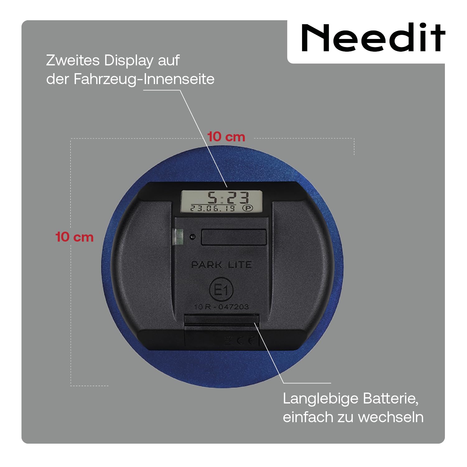 Needit elektronische Parkscheibe Park Lite One I automatische Parkscheibe elektrisch mit Zulassung vom Kraftfahrt-Bundesamt I Digitale Parkuhr mit 2 Displays I funktionell, langlebig & zuverlässig
