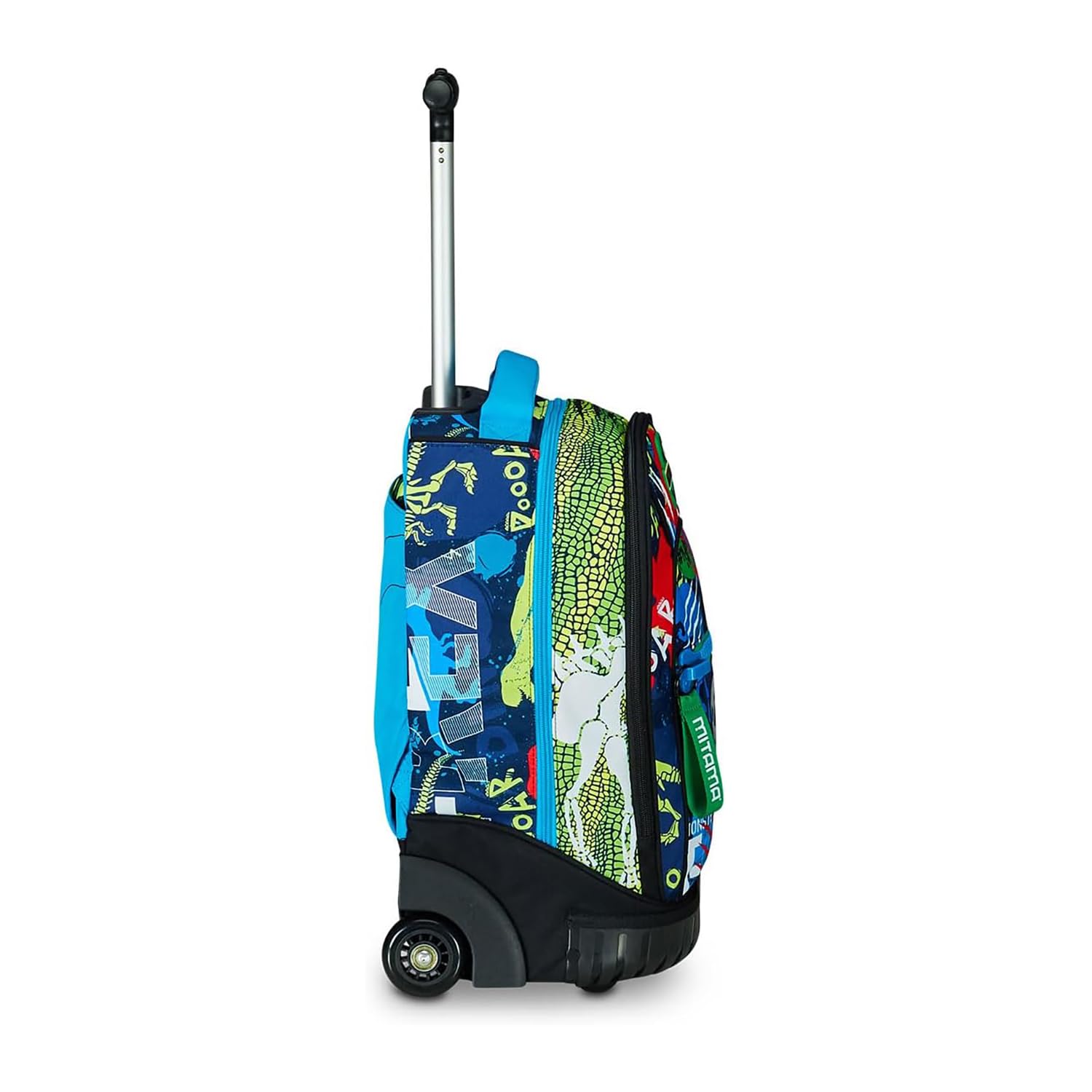 Mitama Wózek do biegania Fluo Rex, podwójny przedział, niebieski i zielony, szkoła podstawowa i wypoczynek, chłopiec, czarne, Taglia unica, trolley