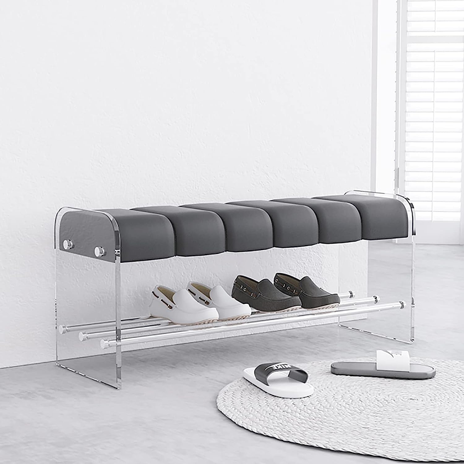 Banc d'entrée en acrylique et bout de lit capitonné moderne