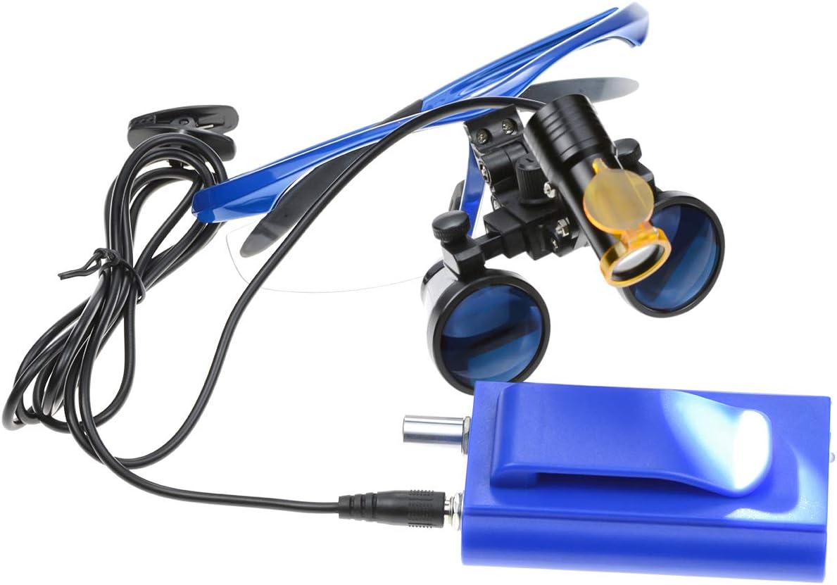 2.5X 420MM Loupes Magnifying Glasses with 5W Magnifying Lamp Headlamp Plastic Plug-in Battery with Filter (Blue)
