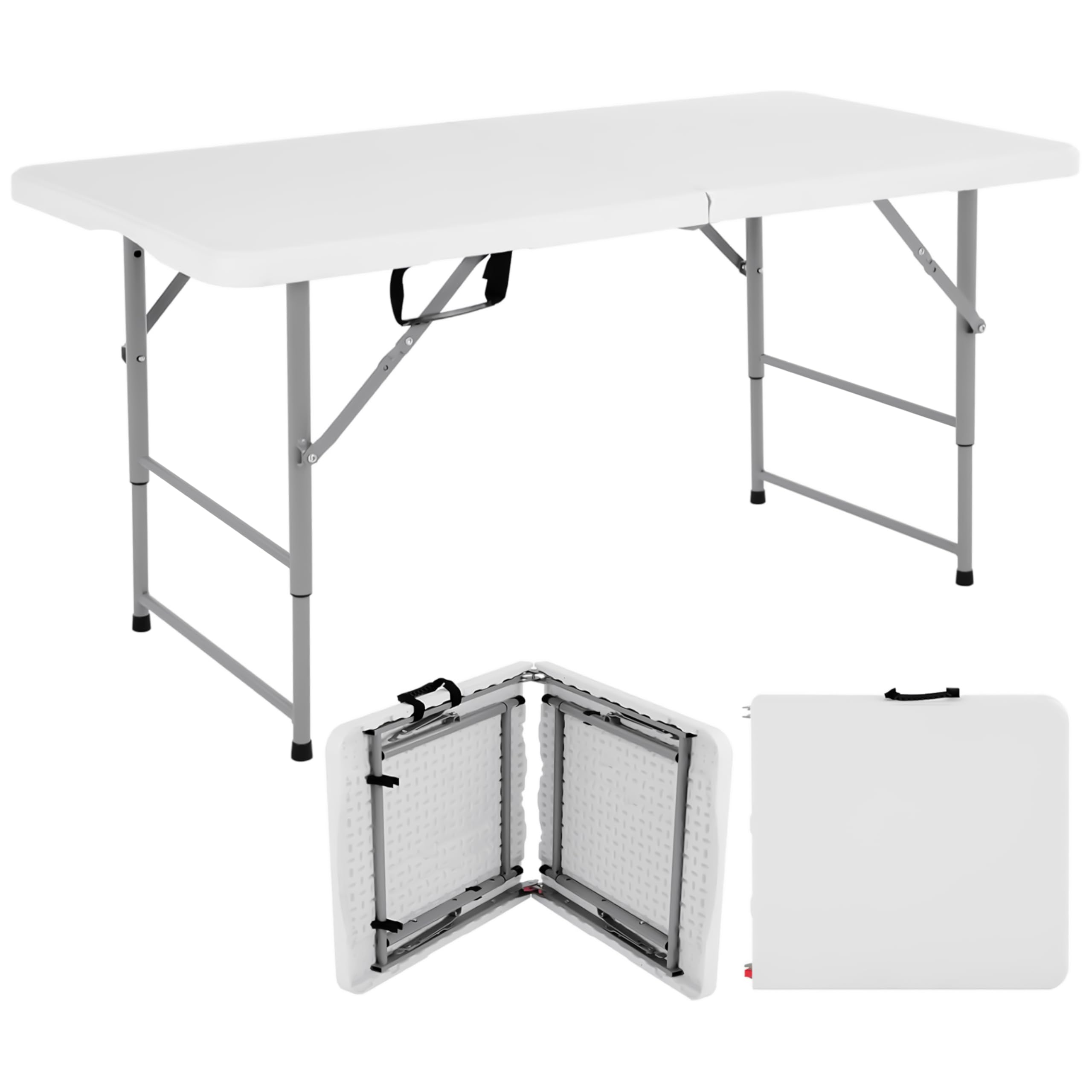 Livzing 4 Ft Height Adjustable Plastic Folding Picnic Table with Metal Frame | Sturdy Portable 100kg Load Capacity | Foldable Patio Table | Travel Friendly Picnic Table | Garden Camping Table - White