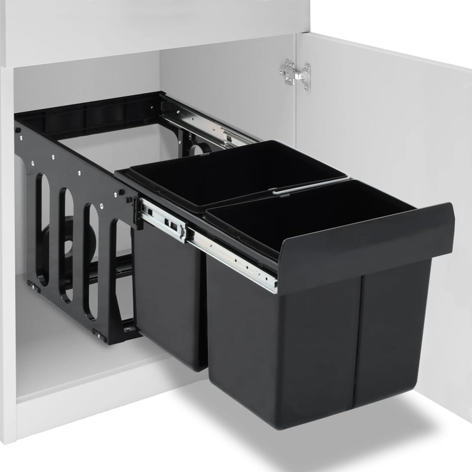 36L Mülleimer mit 2×15L Behältern, Ausziehbarer Abfallsammler aus ABS und PP in Schwarz, Soft-Close-Mechanismus, Ideal für den Einbau in Küchenschränke 51179