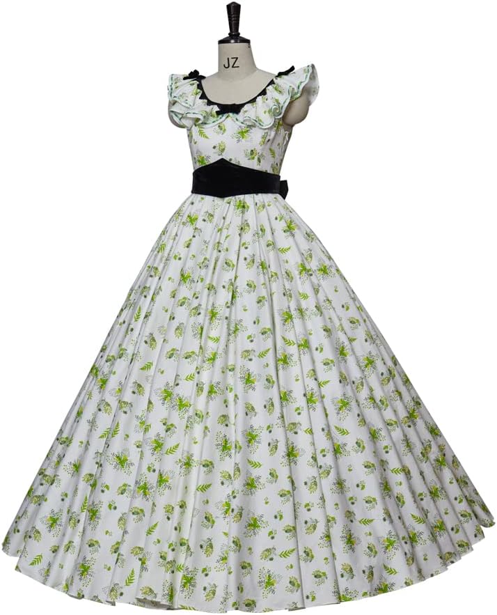LoliMiss Gone with The Wind Scarlett Cosplay Costume Cute Green Floral Southern Dress Gown
