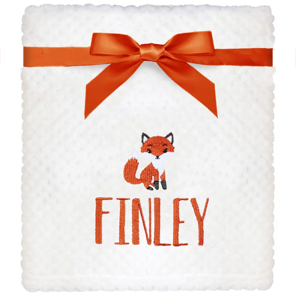 TeddyT's Personalised Baby Waffle Blanket With Embroidered British Forest Animals (Forest Fox)