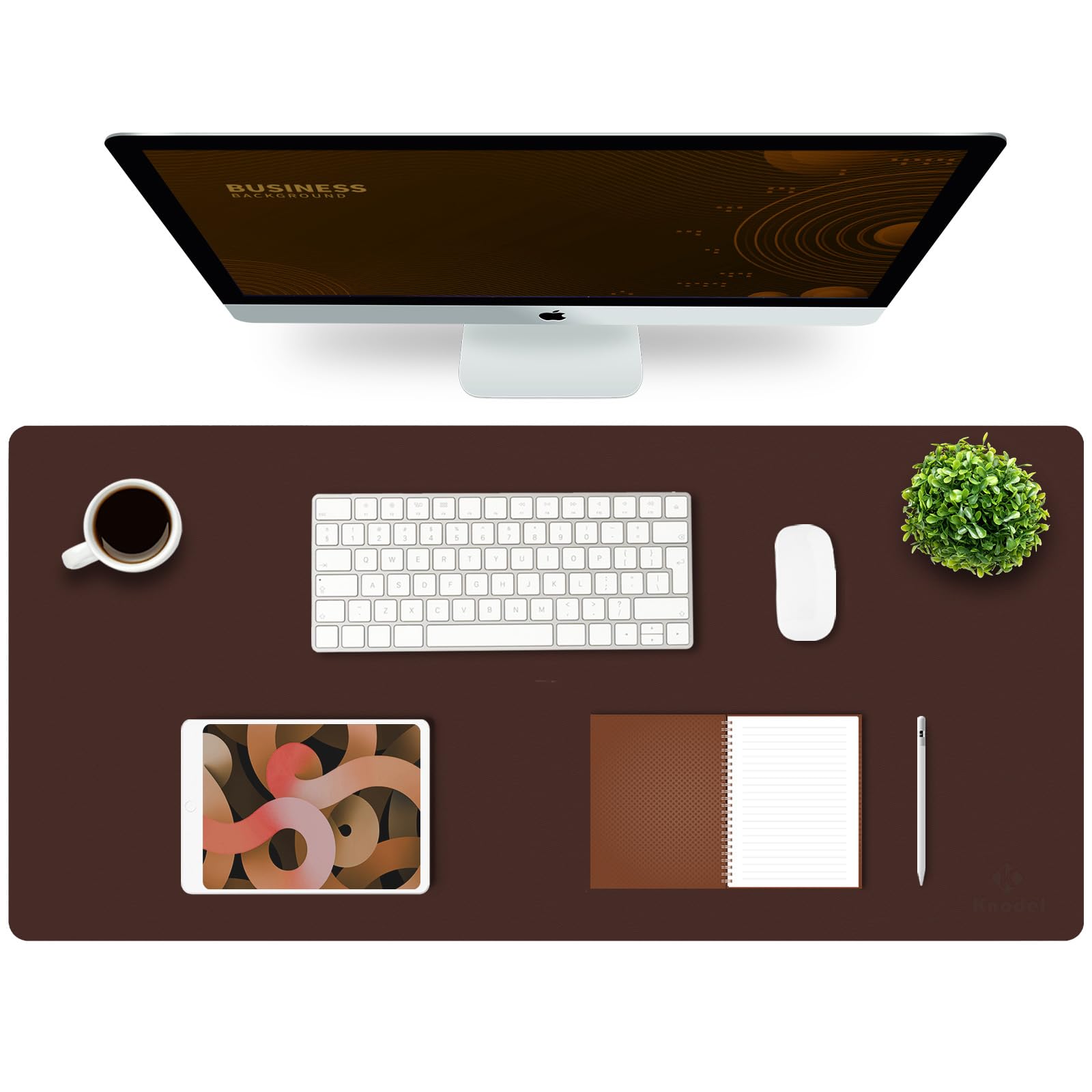 K KNODEL Extra Large Desk Mat, Leather Mouse Pad (90x43cm, Dark Brown)