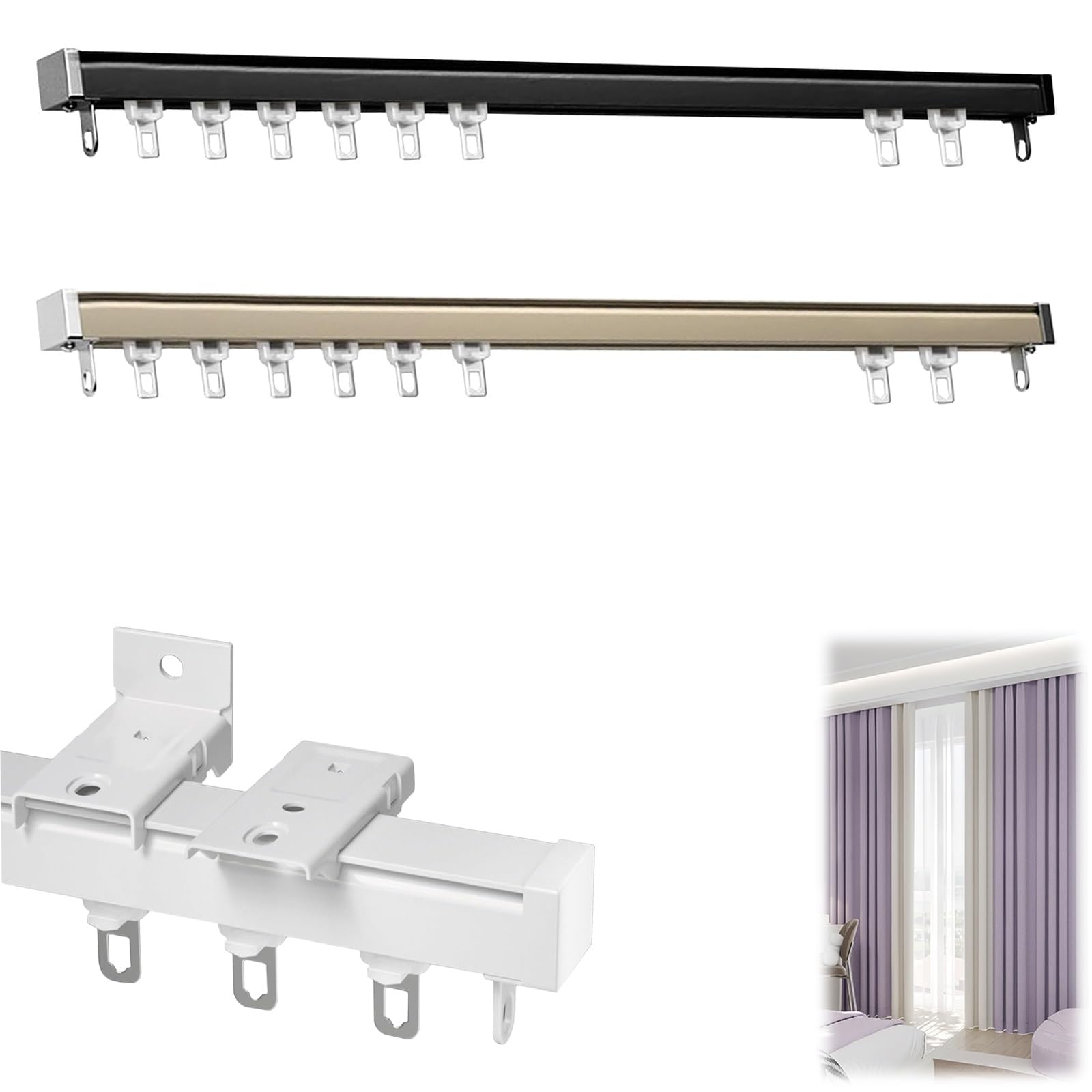 Aluminiumschienensystem für Decken-/Wandmontage, einfache Installation, 250 cm hoch, für Vorhänge und Slish Solut