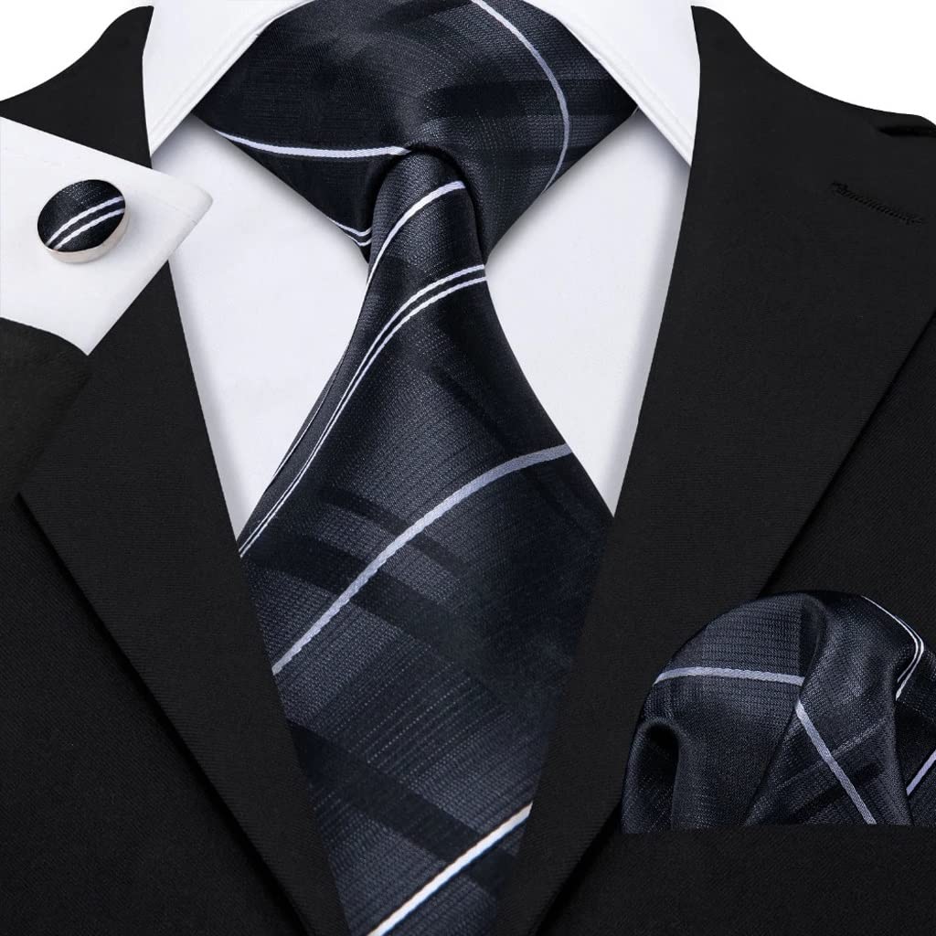 Corbata Corbata para hombre Corbata de seda tejida en jacquard Corbata negra para boda para hombre Conjunto de corbata y pañuelo de negocios