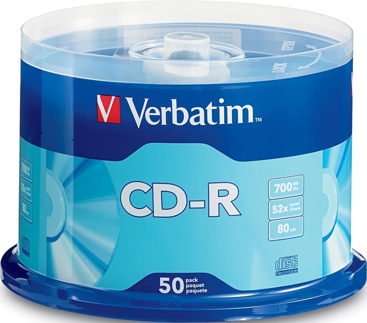 Verbatim CD-R Blank Discs 700MB 80 Minutes 52x Recordable Disc for Data and Music - 50 Pack Spindle,Silver