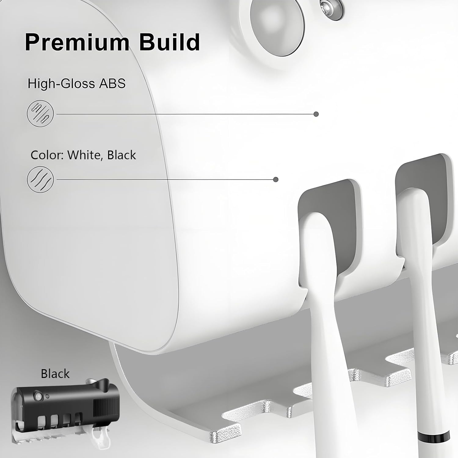 Toothbrush Holders, Electric Wall Mounted Toothbrush Holder with Toothpaste Dispenser, 4 Slots,No-Drill Mounting,Intelligent Sensing,Rechargeable, for Bathrooms,Hotels,Dormitories,RV (Black)