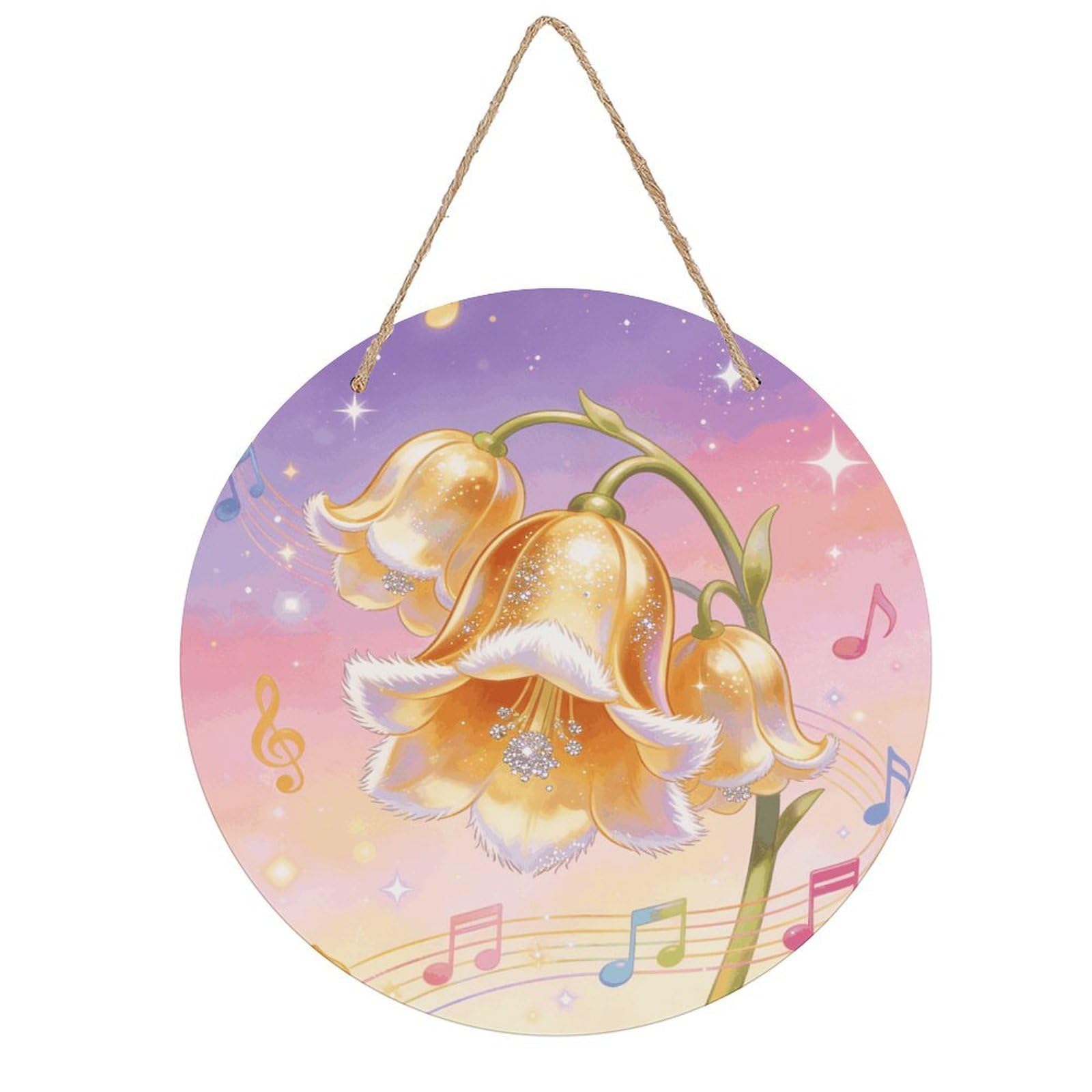 LZQPOEAS Jingle Bloom Round Wood Wall Art Painting, 7.9 Inch Circular Wooden Door Hanger Decorative Paintings, Rope-Hanging Wooden Wall Plaque for Home Decor And Office Party