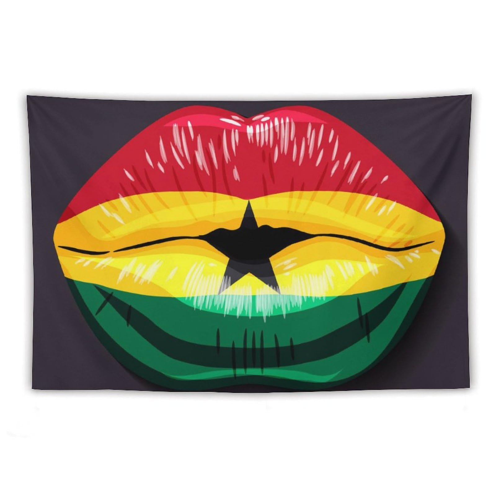 XingFox Ghana Flag Lips Tapestry Wall Hanging National Flag Tapestry for Room Bedroom Dorm Aesthetic Decorations, 60"x90"