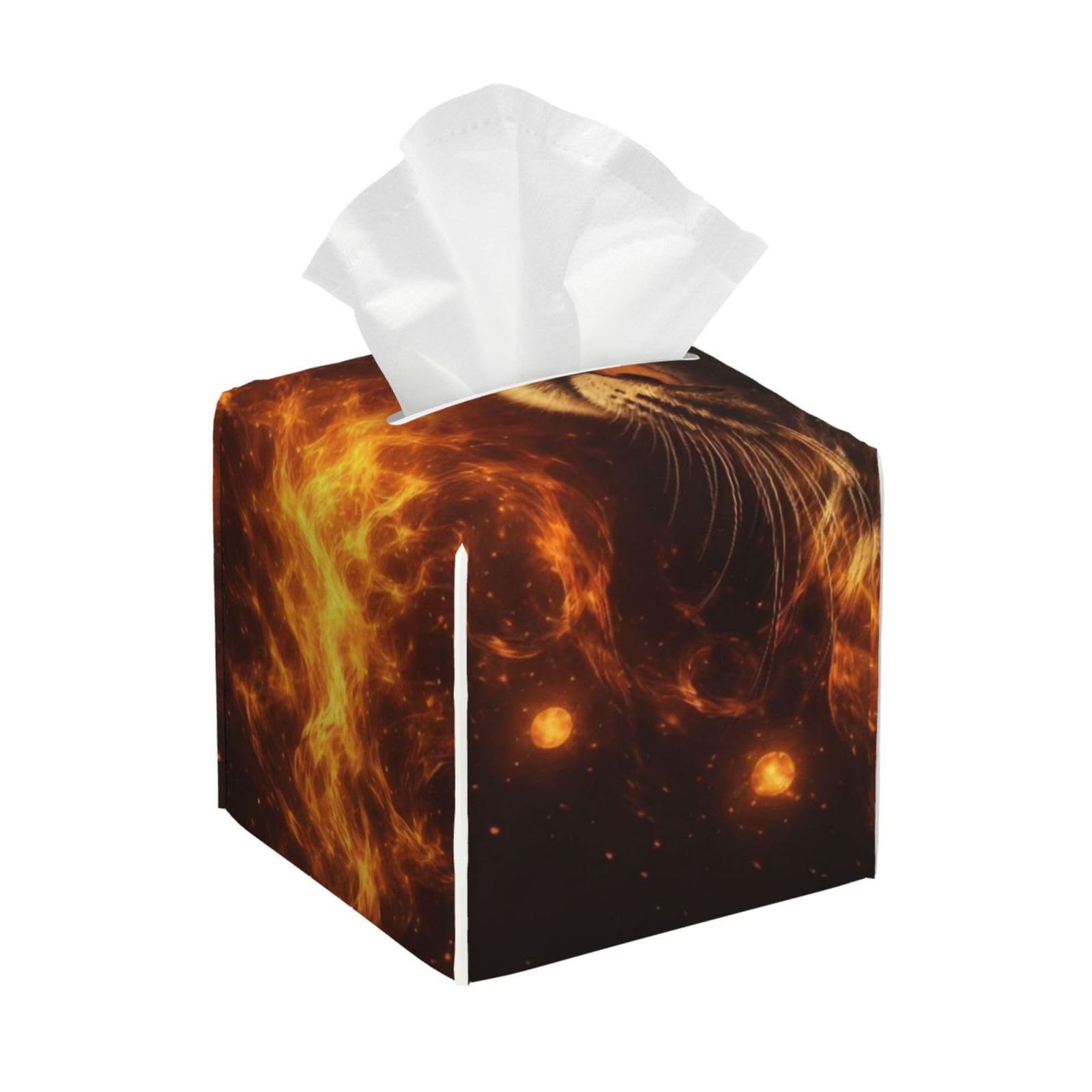 Universe Space Gold Galaxy Tiger Art Leather Tissue Box Cover Holder Square Facial Paper Organizer 5.2" X 5.2" X 5.2"
