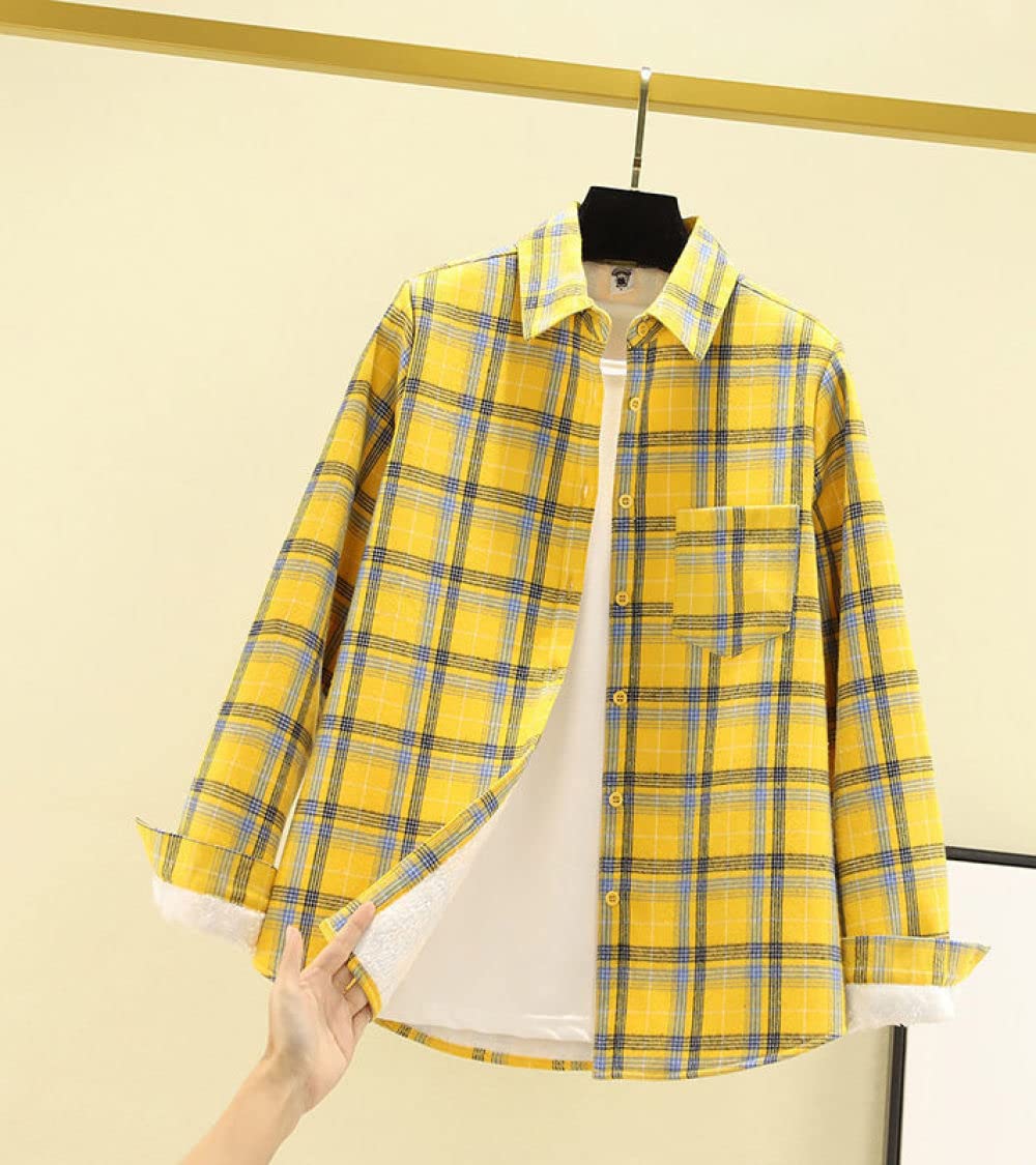 MIDJ Bluse Elegant Damen Hemd, Damenhemd Flanell Sherpa Baumwolle Gelb Schlichte Karohemden Langarmhemden Schicke Hemden Dicke Leichte Jacken Holzfällerhemden