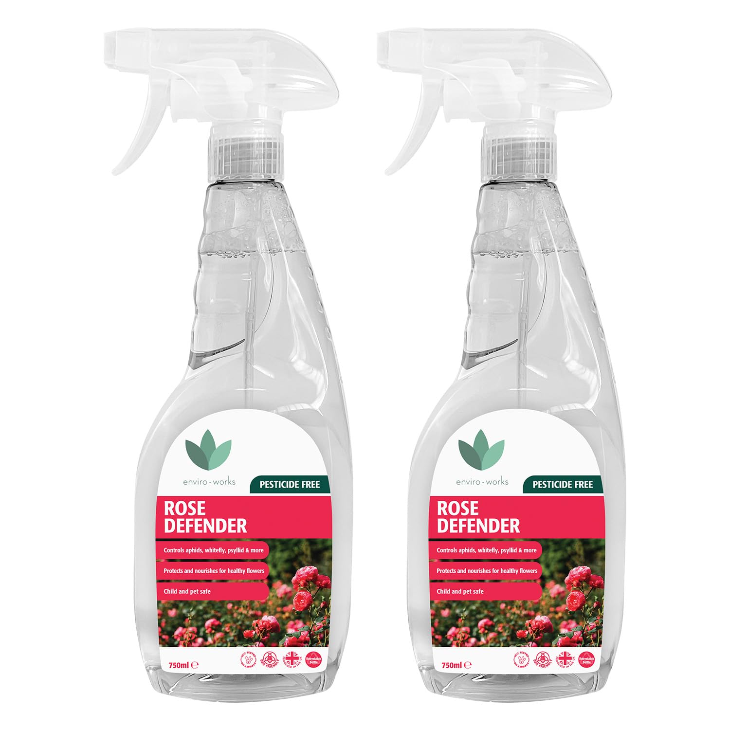 Rose Protection Defender - 2 x 750ml Ready to Use - Control bugs, powdery mildew and provide roses with nutrition - Pesticide Free - Child and Pet Safe