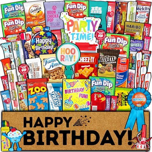 Birthday Care Package (50 Count) Snacks Food Cookies Bar Chips Party Variety Gift Box Pack Assortment Basket Bundle Mix Treat College Students Kids Teens