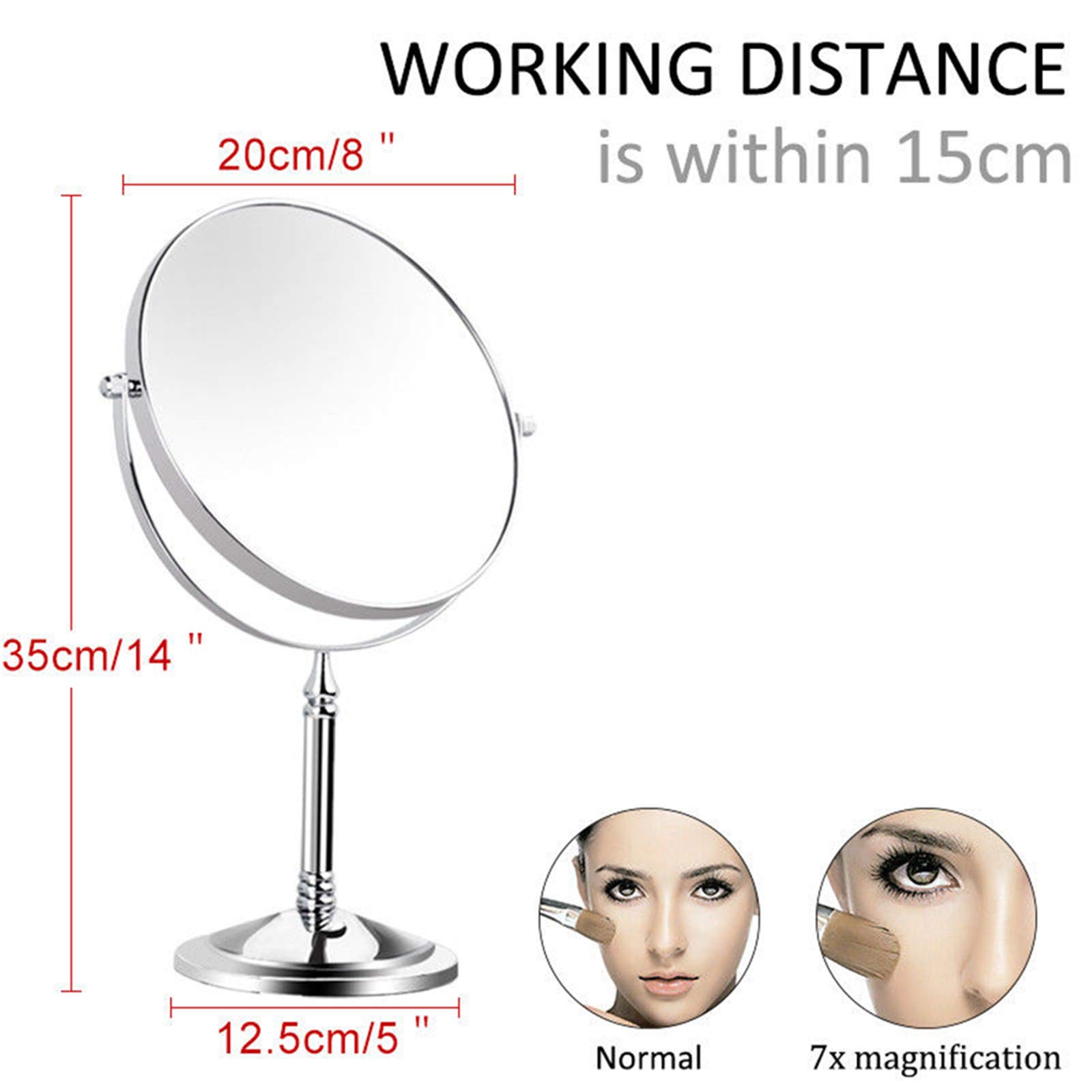Espejo de maquillaje de latón de doble cara de 8 pulgadas, espejo de mesa giratorio de 360° con acabado cromado de aumento 7X, perfecto para maquillaje y aseo