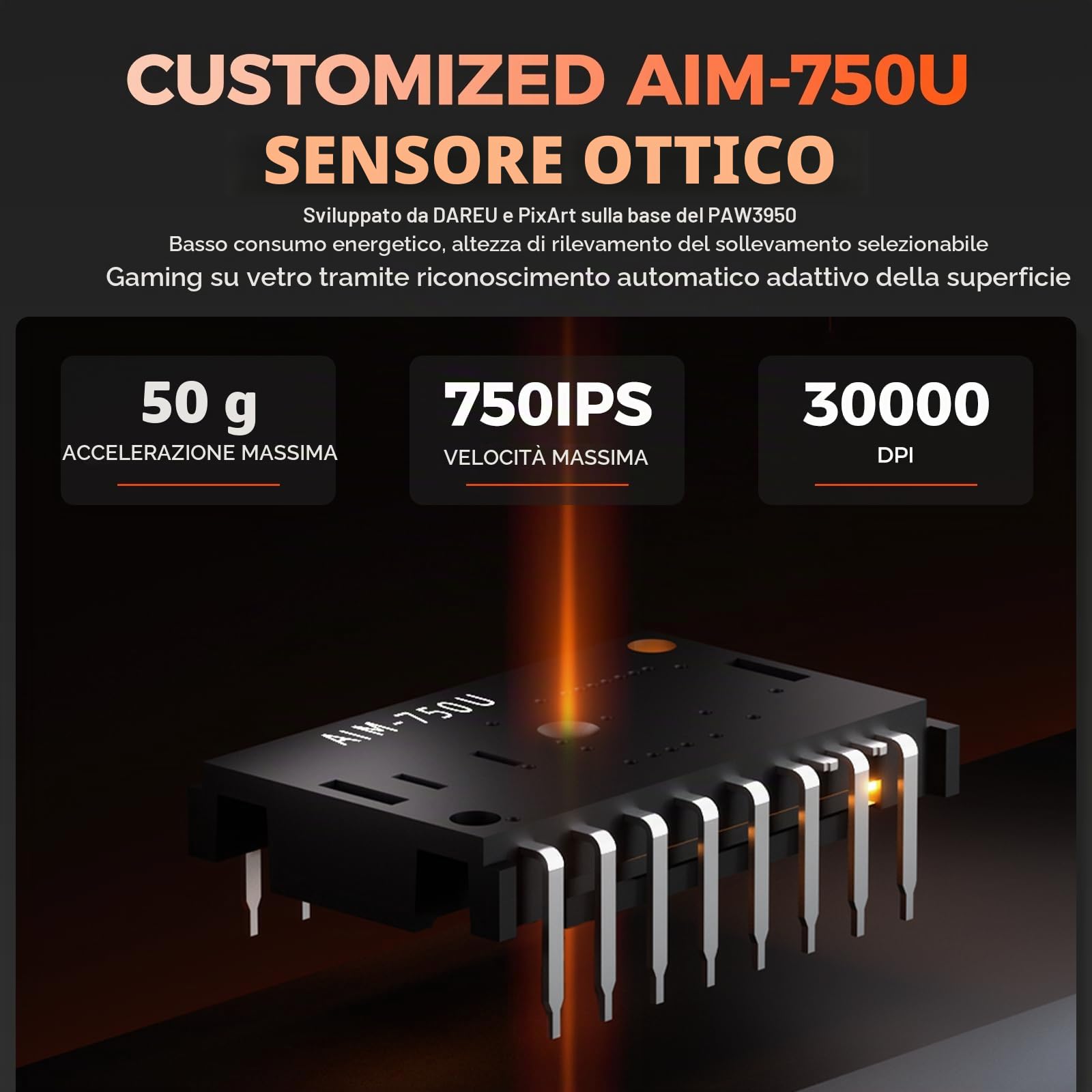 DAREU A950 Wing 8K Mouse da gioco wireless leggero 1,23 oz (35 g), sensore ottico PAW3950 30K personalizzato, doppia frequenza di polling 8k cablato/wireless, simmetrico, 5 pulsanti programmabili