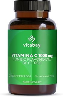 Vitabay Vitamina C 1000mg Alta Dosis - con bioflavonoides de cítricos | 180 Comprimidos Veganos de liberación prolongada - Contribuye al funcionamient