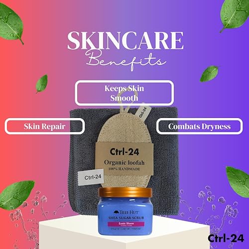 Miniatura 8 de Tree Hut Shea Sugar Scrub Exotic Bloom18oz Paquete refrescante y exfoliante con esponja orgánica Ctrl-24 y paño de microfibra