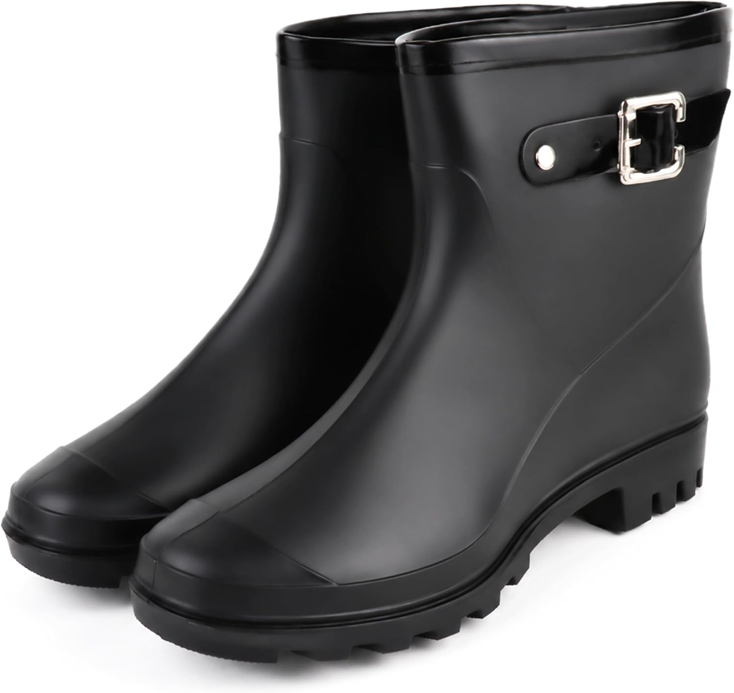 Women’s Waterproof Ankle Rain Boots – Stylish Short Rubber Garden Shoes with Non-Slip Lug Sole & Decorative Buckle, Comfortable Lightweight Deck Boots for Gardening, Outdoor, Rainy Days