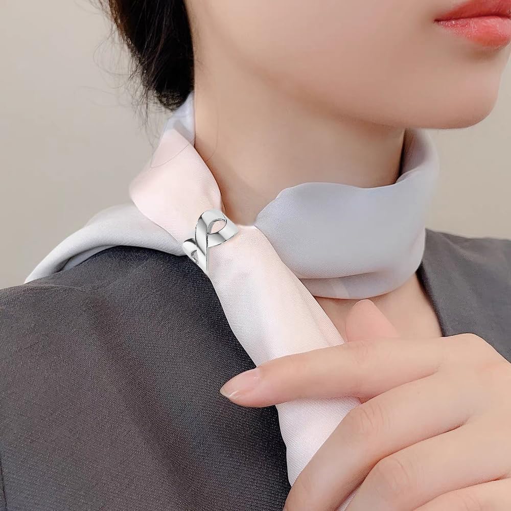 Infinity Oblate Silk Scarf Ring Brooch for Women Metal Minimalist Geometric Shawl Scarves Buckle Wrap Clasp Clip Rings Brooches Fashion Dress Accessories Jewelry image 2