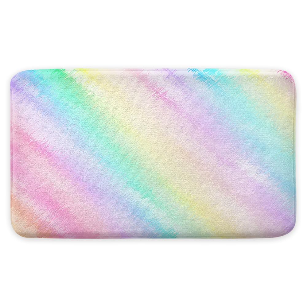 Colorful Rainbow Abstract Bathroom Rugs, Soft Cozy Tie Dye Fuzzy Colorful Stripe Bath Mats for Bathroom, Rainbow Pastel Flannel Kids Girls Bath Rug,