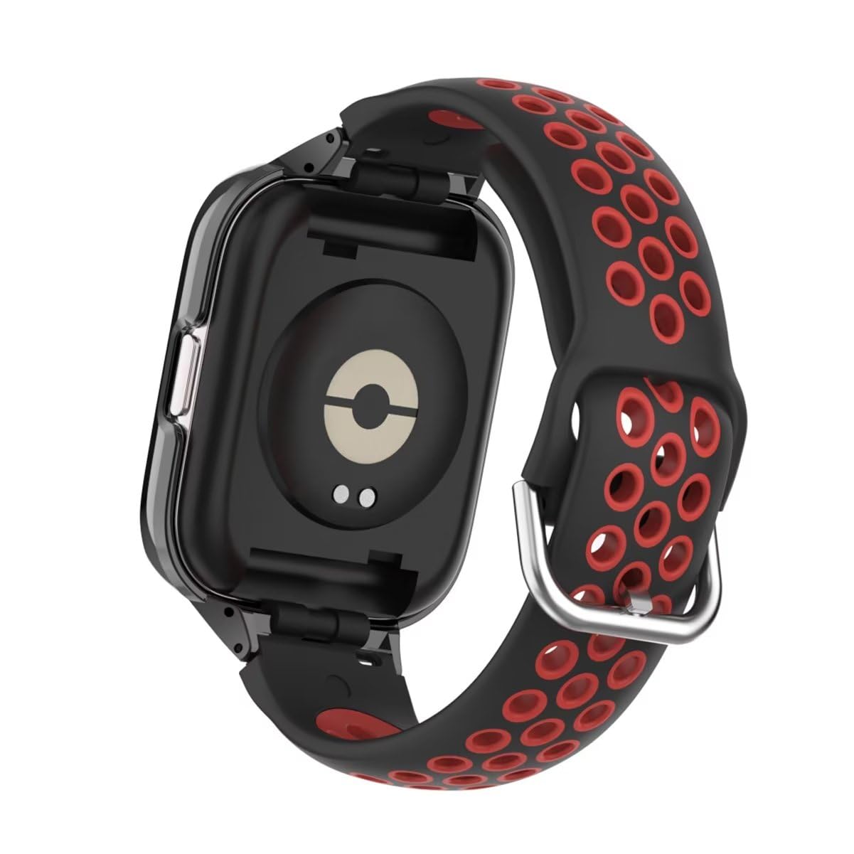 T-BLUER Strap Compatible with Xiaomi Redmi Watch 3 Active,Silicone Breathable two-color Watch Band Stainless Steel Metal Protective Frame Bracelet Accessories for Redmi Watch 3 Active Black Red - Image 3