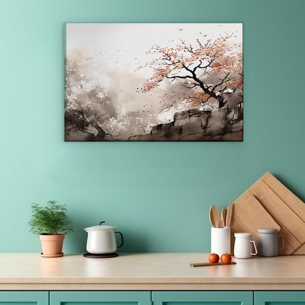 Canvas for Living room. Dreaming in Bloom: A Whimsical Tree's Tale Against the Sky, 27 x 18 inch Canvas Wall Art - Ready to Hang - 69x46 cm (27x18 inch)
