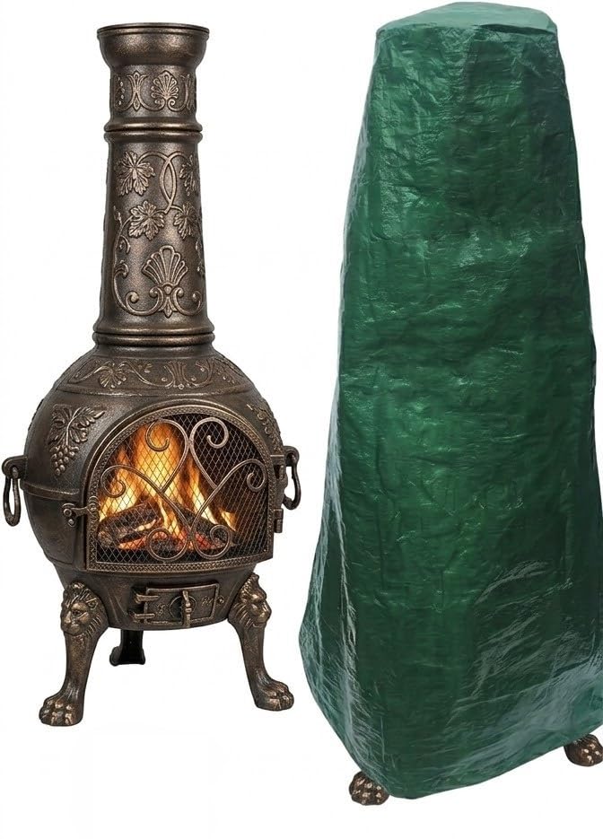Heavy Duty Chimenea Cover Waterproof & Weather-Resistant Outdoor Garden Chimney Protector | Durable Rip-Resistant Strong Fabric Large Rain & Dust Protection Hood (Forest Green)