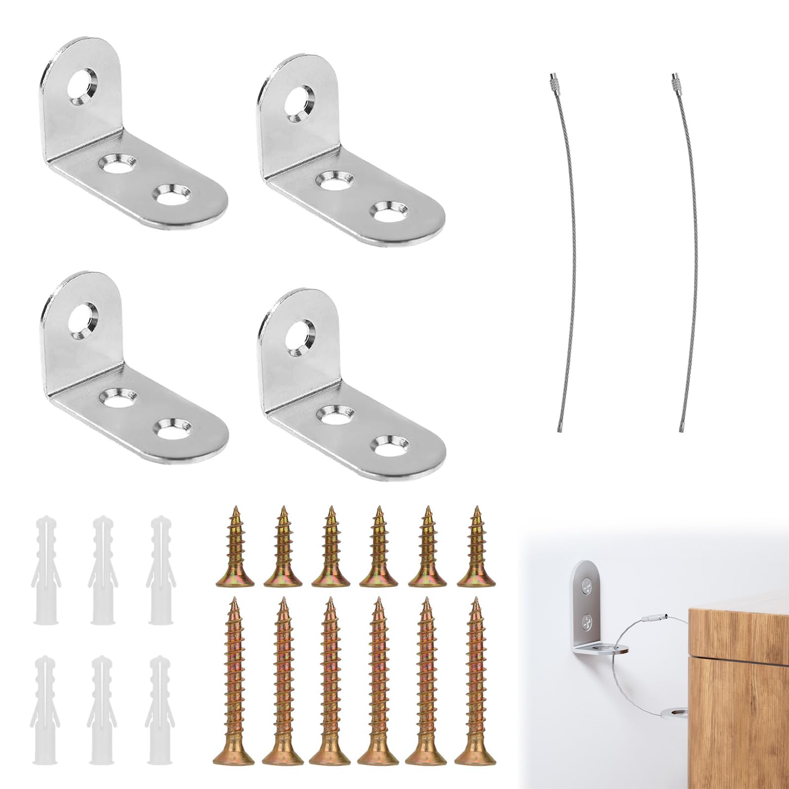 24PCS Furniture Wall Anchor for Anti-Tip, Stainless Steel Wardrobe Wall Safety Fixings