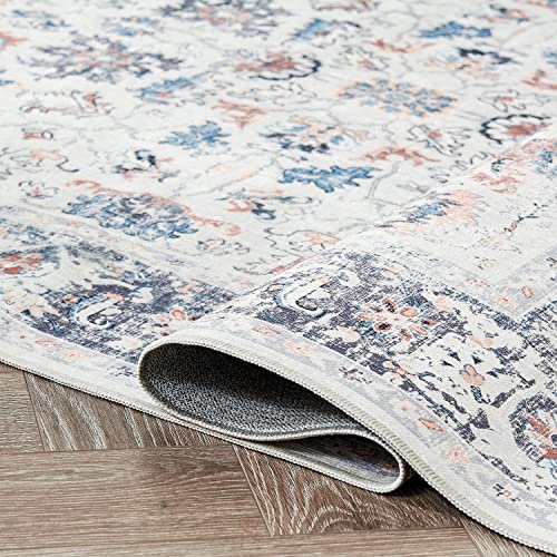 TOPICK Door mat 60x90cm Entryway Floral Grey Washable Rug Indoor Vintage Chenille Print Doormat Thin Small Rug Lightweight Non Slip Carpet for Kitchen Bathroom - Image 3