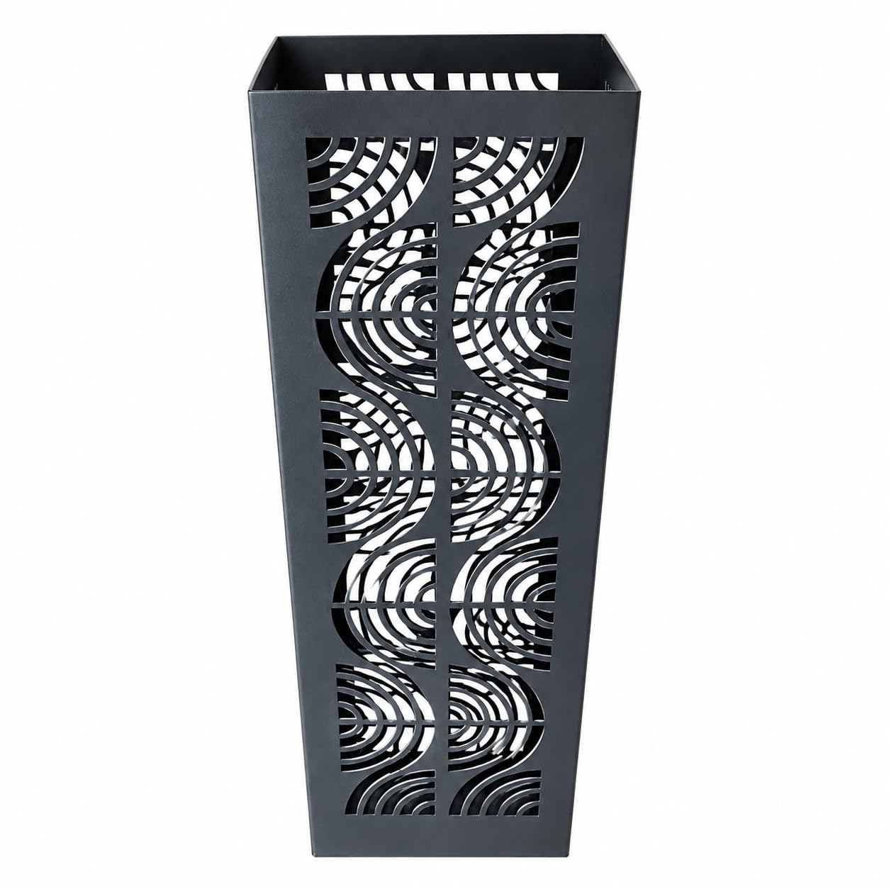 Portaombrelli dal design moderno in metallo per casa e ufficio, supporto di design, 2 ganci, 2 vaschette di raccolta dell'acqua rimovibili, 15,5 x 15,5 x 49 cm, nero, quadrato