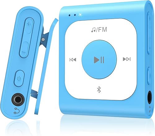 AGPTEK Reproductor MP3 con clip de 64 GB con Bluetooth, A53PL reproductor de música portátil con radio FM, barajar, no necesita teléfono, para