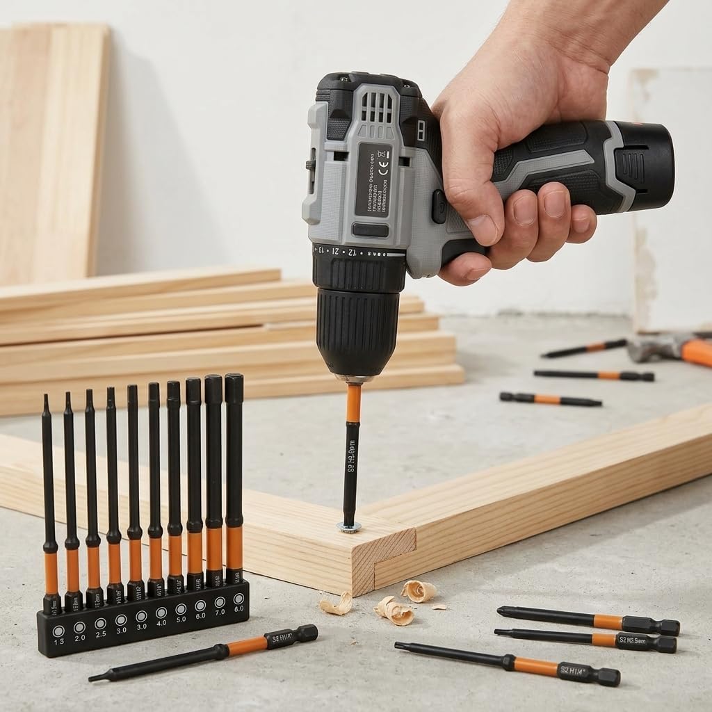 10/20Pcs Impact Hex Head S2 Alloy Allen Wrench Drill Bit Set Metric and SAE with Magnetic Tips 1/4inch Quick Release Hex Shank Screw Driver Drill Bit for Repair