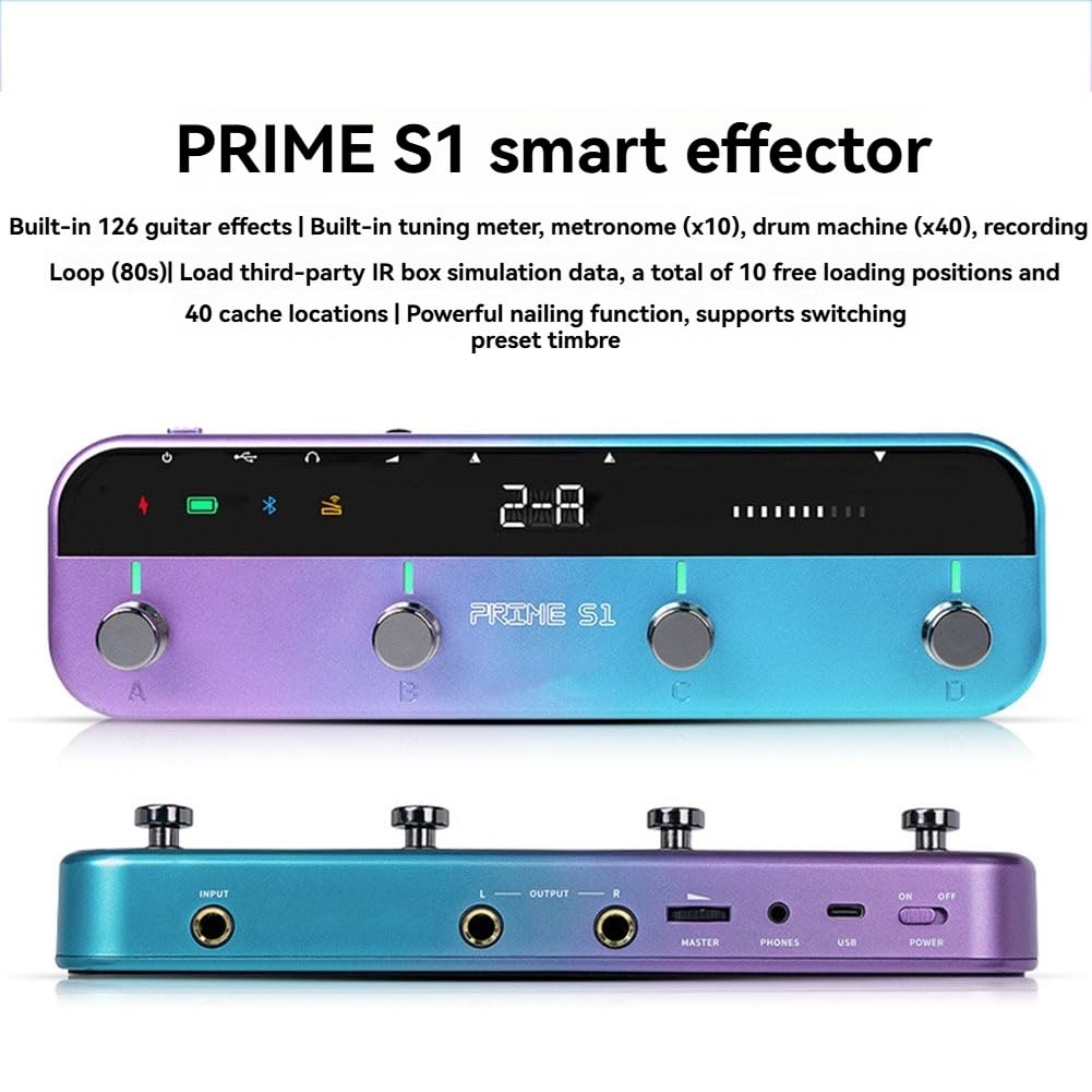 Pedale per Chitarra per Effettori PRIMES1 M1 con 149 Effetti Chitarra, Accordatore di Batteria Integrato con Supporto Bluetooth.