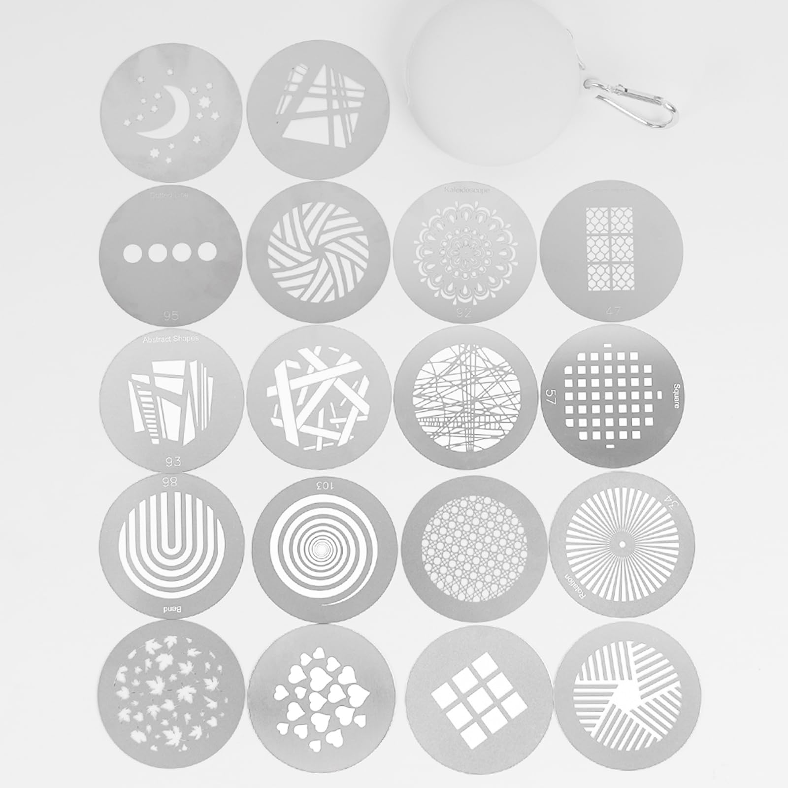 Kit de 18 Gobos ronds pour snoot optique, 66 mm, motifs de plaque métallique pour fixation de projecteur, compatible avec Godox BFP/OT1/OT1 Pro/II/Westcott Optical Spot/Aputure SE, pour portraits