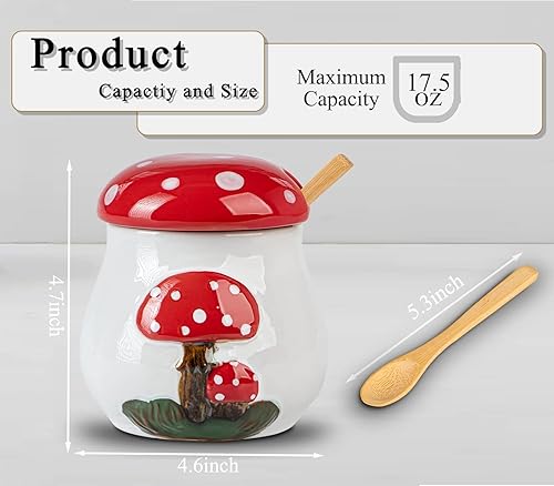 Miniatura 3 de Azucarero de hongos con tapa y cuchara Azucarero de cerámica para encimera Azucarero con tapa y cuchara de bambú Contenedor de azúcar