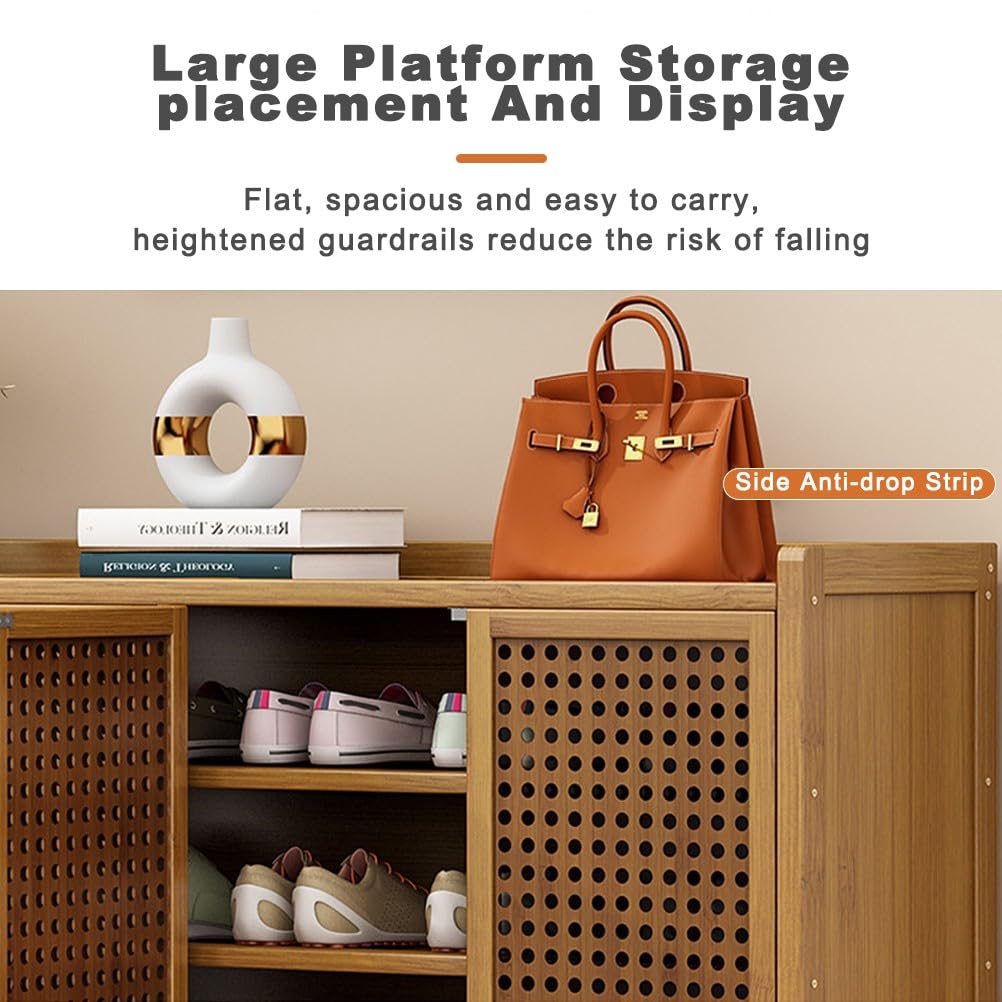 Scarpiera In Bambù 130x35x99 Cm | 4 Ante | Per 24-32 Paia Di Scarpe | Autoportante Marrone - Foto 2